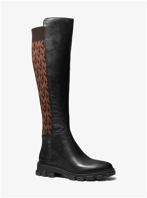 Ridley Leather and Logo Jacquard Knee Boot.